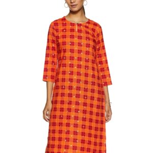 Max Women Rayon Straight Printed Three-Quarter Sleeves Kurta