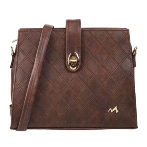Metro Brown Faux Leather Premium Zipper Casual Sling Bag For Women (66-7208)