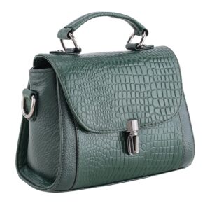 Steve Jhonson Genuine Leather Croc Style Hand Design Women Sling Shoulder Handbag Satchel ToteBag | Double Handle - Sling Belt - Metal Logo Embossed |