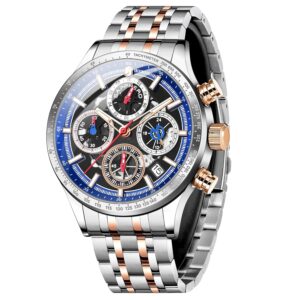 Sapphero Watches for Mens Quartz Movement Stainless Steels Strap Fashion Chronograph Sport Design Scratch Resistant Mens Gift Calendar Dial