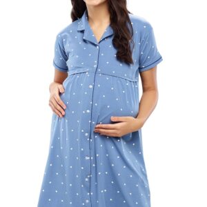 ZEYO Women's Cotton Night Dress Heart Printed Maternity & Feeding Short Nighty Night Gown Shirt 5635