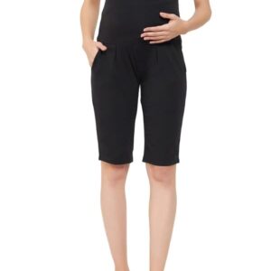Clovia Women's Cotton Chic Basic Maternity Shorts in Black