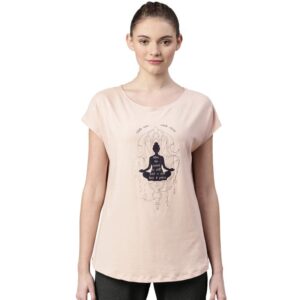 Enamor Athleisure Relaxed Fit Short Sleeve Boat Neck Antimicrobial Finish Breathable Stretch Cotton Activewear Sports Tshirt for Women-E131
