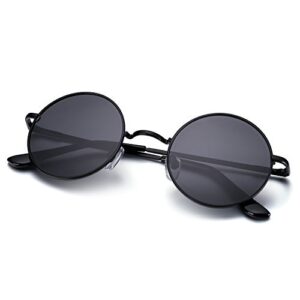 ARZONAI Round Mens UV Protected Sunglasses Black Frame, Black Lens (Medium) Pack Of 1