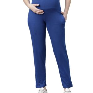 ANKKAL Womens Cotton Viscose Maternity Trouser/Maternity Pant/Over Belly Design Pant/Pregnancy Pant with Elastic Waistband(Blue)