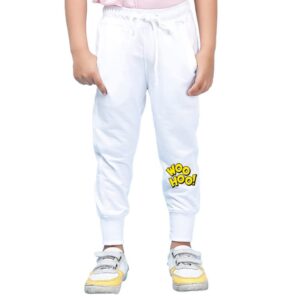 Nusyl Boy's Woo Hoo Text Printed Trackpants |Regular Fit Joggers for Boys|Stylish Boys Lower|Boy's Casual Lower Activewear Trousers|Track Pant with Two Side Pockets|