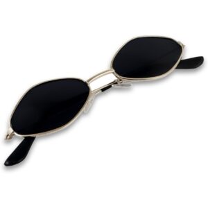 ARICKS Unisex-adult Vintage Diamond Shape Cateye Non-Polarized Sunglasses Small Metal Frames Designer Black Aesthetic Glasses (Small)