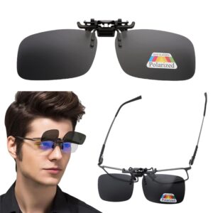 Fapiwen Polarized Clip On Sunglasses,Anti-Glare Driving Glasses For Prescription Glasses,Clip-On Flip Up Metal Clip Rimless Sunglasses For Men Women Fishing Running Travelling Outdoor(Black),Standard