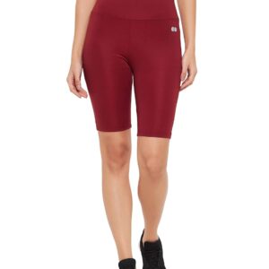 Clovia Women's Snug Fit Mid-Rise Activewear Sports Shorts (AB0055P09_Maroon_S)