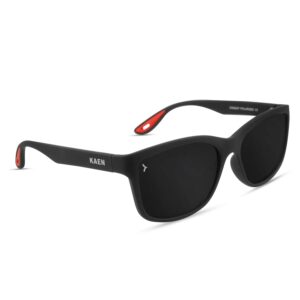 Eyewearlabs KAEN | Polarized Full Rim Rectangular Branded Stylish Sunglasses For Men & Women | 100% UV Protection Shades | Cricket Sports Cycling Driving | Black Lens | Medium
