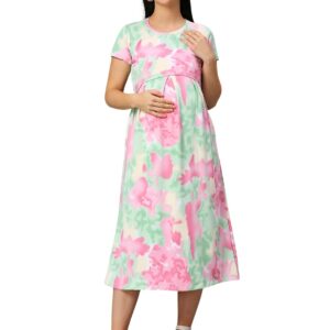 True Shape Maternity Gown for Women | Knitted Polyester Zipless Feeding Dress with Easy Nursing Access & Convenient Pockets for Pre & Post Pregnancy