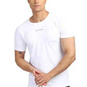 FUAARK Sleek Round Neck Half Sleeves Slim Fit Active Wear Sports and Gym Tshirt for Men (White, XXL)