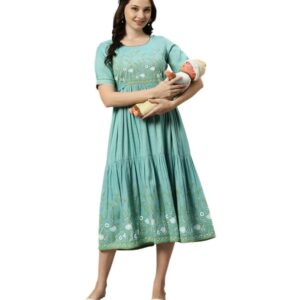 DUMMY SHAPE Maternity Dresses for Women Cotton | Feeding Anarkali Kurta with Concealed Nursing Zippers for Pre & Post Pregnancy | Mom to Be Gifts