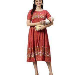 DUMMY SHAPE Feeding Kurtis for Women Cotton | Maternity Flare Gown with Dual Nursing Zippers for Pre & Post Pregnancy | Gifts for Pregnant Women