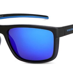 VINCENT CHASE EYEWEAR By Lenskart | Blue Black Full Rim Rectangle Stylish Sunglasses | Polarized and UV Protected | For Men and Women | Large | VC S14122-Pack of 1