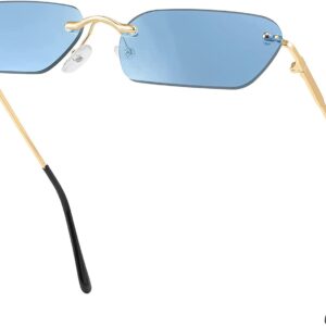 ELEGANTE Retro Narrow Rimless Sunglasses UV Protection Coating Vintage Rectangle Sunglasses for Women Men