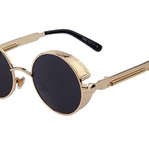 ARZONAI Round Metal Fashion Retro Vintage Shield Shades Steampunk Unisex Sunglasses