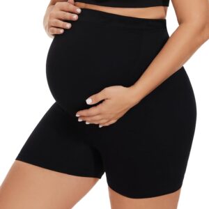 Evamomies Women's High Waist & Mid-Thigh Cotton Lycra Maternity Shorts|Pregnancy Panty|Maternity Panties Over The Belly for The Pre & Post Pregnancy