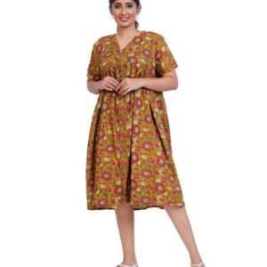 MENMAII Women's Pleated/AliaCut (L to 4XL)- Front Open/Button Down/Maternity/Feeding/Elderly/Hospital Use Short Length Dress