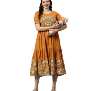 DUMMY SHAPE Maternity Dresses for Women Cotton | Feeding Anarkali Kurta with Concealed Nursing Zippers for Pre & Post Pregnancy | Mom to Be Gifts