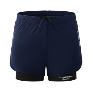 Cockatoo AM444-2 in 1 Men's Workout Running Shorts, Active Wear Men,Navy Blue,Size:XL