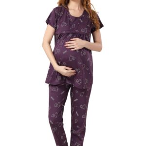Fabme Women's Pre and Post Pregnancy Maternity and Nursing Top and Pyjama Set