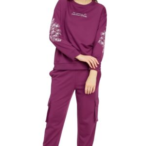 ZEYO Women's Cotton Track Suit Floral & Typography Printed Sweatshirt Co-ords Set 5823