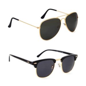 Dervin Aviator and Rectangular Men's and Women's Sunglasses Combo (Black) - Pack of 2