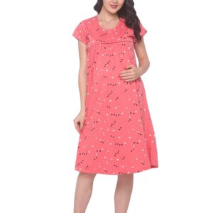 AV2 Women's Cotton All Over Print Knee Length Maternity Feeding Nighty