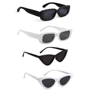 PC Star Full Rim Square Branded Latest and Stylish Sunglasses 100% UV Protected Men & Women Medium Black And White Frame Black Lens Pack of 4