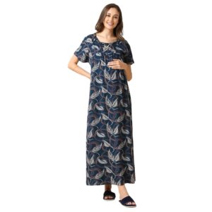 MomToBe Women's Cotton Blend Maxi Maternity Nighty/Feeding Nighty/Pregnancy Night Gown/A-Line Nursing Nighty with Zippers for Nursing Pre and Post Pregnancy