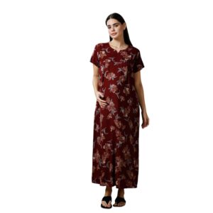 MomToBe Women's Cotton Maxi Maternity Nighty/Feeding Nighty/Pregnancy Night Gown/A-Line Nursing Nighty with Zippers for Nursing Pre and Post Pregnancy