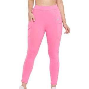 Clovia Women's Activewear Sports Ankle Length Tights with Pocket (AB0059P22_Pink_S)