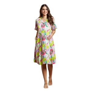 MomToBe Women's Rayon Maternity Dress/Pregnancy Dress/Easy Breastfeeding Dress/Western Dress with Zippers for Nursing Pre and Post Pregnancy