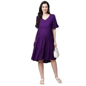 MomToBe Women's Rayon Maternity Dress/Pregnancy Dress/Easy Breastfeeding Dress/Western Dress with Zippers for Nursing Pre and Post Pregnancy