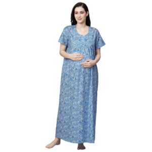 MomToBe Women's Cotton Maxi Maternity Nighty/Feeding Nighty/Pregnancy Night Gown/A-Line Nursing Nighty with Zippers for Nursing Pre and Post Pregnancy
