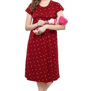 TIGYWIGY Women's Cotton Printed Knee Length Maternity/Feeding/Nursing Nighty
