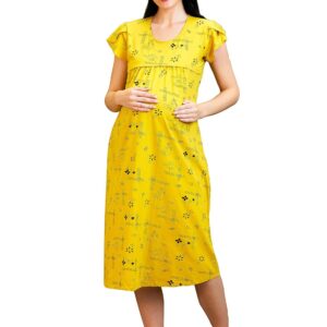 AV2 Women Cotton Printed Maternity Feeding Short Nighty