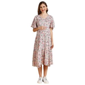 MomToBe Women's Rayon Maternity Dress/Pregnancy Dress/Easy Breastfeeding Dress/Western Dress with Zippers for Nursing Pre and Post Pregnancy