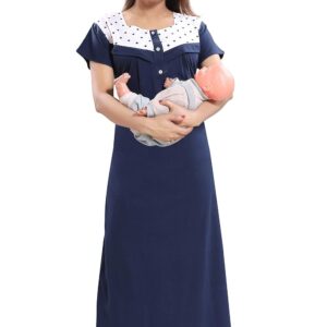 Fabme Women's Hosiery Cotton, Nursing, Feeding, Maternity Nighty - Zip Opening at Bust - Before and After Baby Multipurpose Night Floor Length Dress