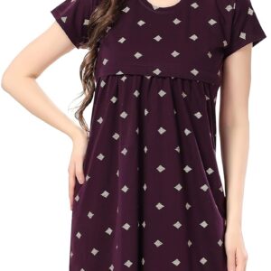 TIGYWIGY Women's Cotton Printed Knee Length Maternity/Feeding/Nursing Nighty