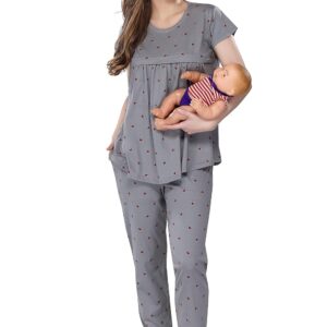DZZO Women's Cotton Printed Feeding Night Suit for Maternity wear & Feeding Nighty Comfortable Use Night Dress