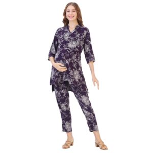 AV2 Women Cotton Maternity|Nursing|Feeding Printed Tunic & Bottom Coord Set 2426