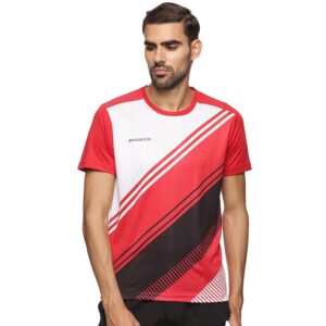 Prokick Regular Fit Round Neck Half Sleeves Tshirt for Men|Activewear T-Shirt Comfort Fit|Light Weight, Moisture Absorption, Sports Tshirt for Badminton,Tennis,Squash,Gym,Everyday Wear (White/Red-M)