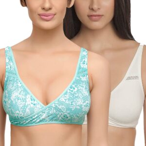 Inner Sense Organic Cotton Bamboo Overlap Nursing Bra for Women I Feeding Bra with Wire-Free Design and Non Padded Cups I Sleep Bra with Hook and Eye Closure
