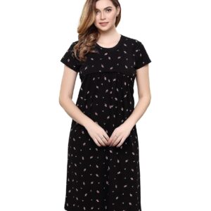 TIGYWIGY Women's Cotton Printed Knee Length Maternity/Feeding/Nursing Nighty