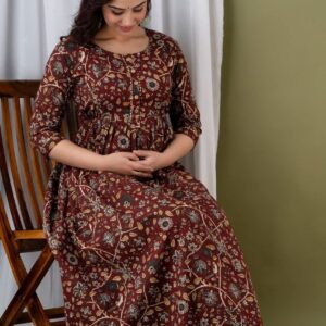Maternity Feeding Kurti for Women | Cotton Blend Anarkali Dress with Nursing Zip for Pre & Post Pregnancy