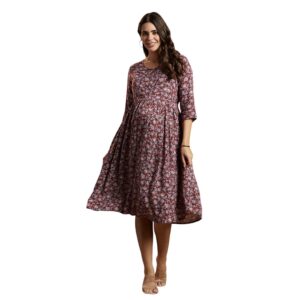 MomToBe Women's Rayon Maternity Dress/Pregnancy Dress/Easy Breastfeeding Dress/Western Dress with Zippers for Nursing Pre and Post Pregnancy