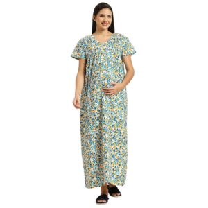 MomToBe Women's Cotton Maxi Maternity Nighty/Feeding Nighty/Pregnancy Night Gown/A-Line Nursing Nighty with Zippers for Nursing Pre and Post Pregnancy