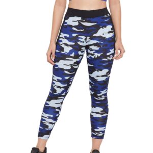 Clovia Women's Activewear Sports Ankle Length Printed Tights (AB0057P08_Blue_S)